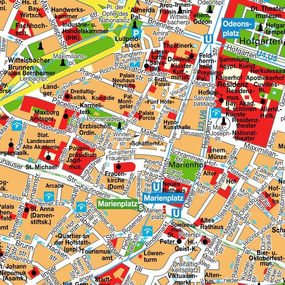 街道地图的慕尼黑市中心