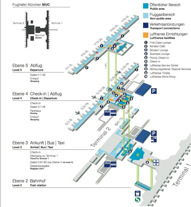 地图慕尼黑汉莎航空公司机场
