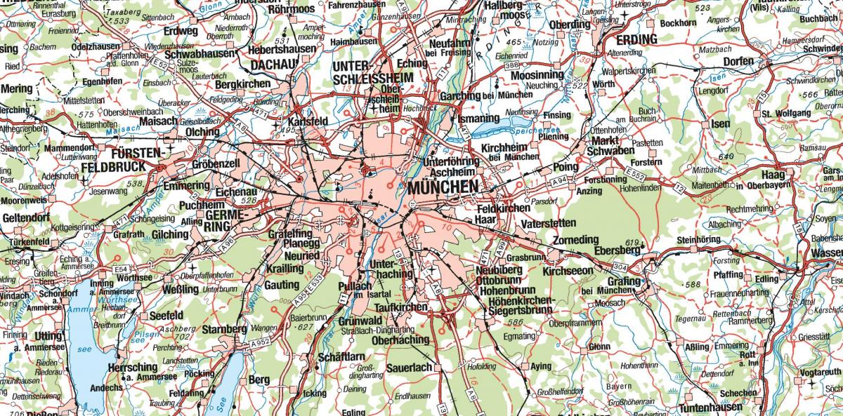 地图慕尼黑市和周边城市